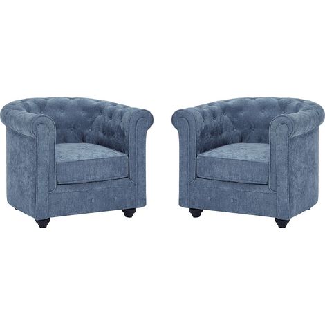 Set di 2 poltrone in tessuto blu CHESTERFIELD
