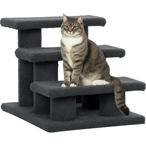 Escalier pour chat, 3 marches, 45 x 35 x 34 cm, gris foncé (1/5)