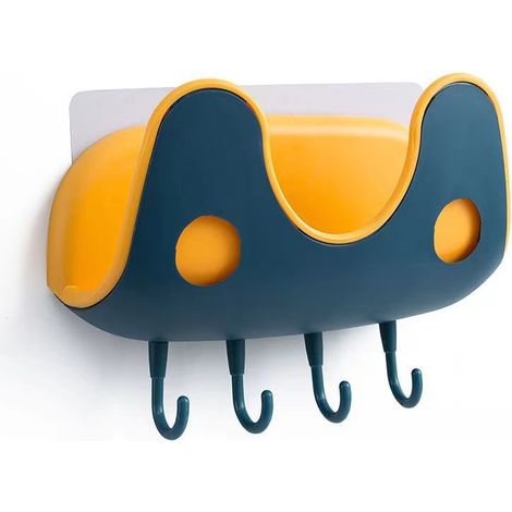 Housse de support bleue et jaune, housse autocollante pour support mural, boîte de rangement murale, organe