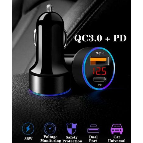 Caricabatterie da auto USB C PD e QC3.0, caricabatterie rapido da auto USB A, adattatore per accendisigari per iPhone 13 12 11 Pro Max X XR XS, Samsung, Huawei, Tablet (1/4)