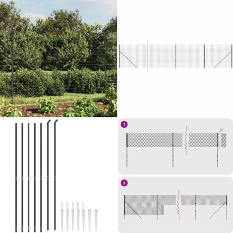 Recinzione Metallica con Picchetti Ancoraggio Antracite 1,4x10m - Recinzione da giardino - Recinzione per animali