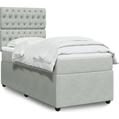 Boxspringbett mit Matratze Hellgrau 100x200 cm Samt