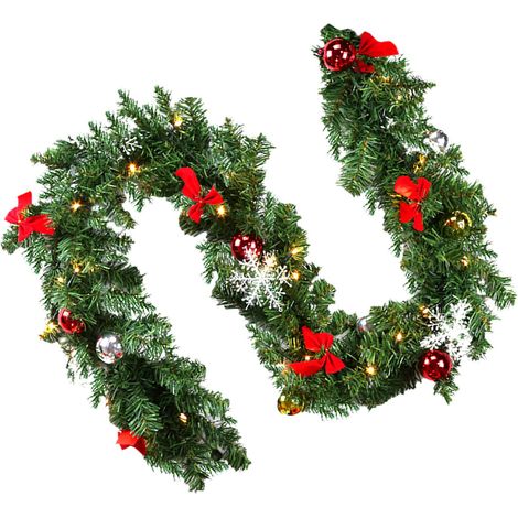 Randaco Künstliche Weihnachtsgirlande, 5m Tannengirlande mit 100 LED warmweiß inkl. Deko, Weihnachtskranz Grün Girlande Weihnachtsdeko für Innen und Außen, 2er Set (1/4)