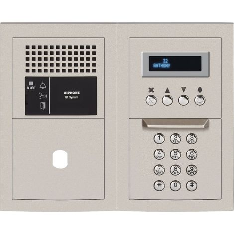 Aiphone – Platine audio modulaire à défilement – Emplacement vigik – Zamak résistante au vandalisme – Module percé diamètre 25 mm GFBP2