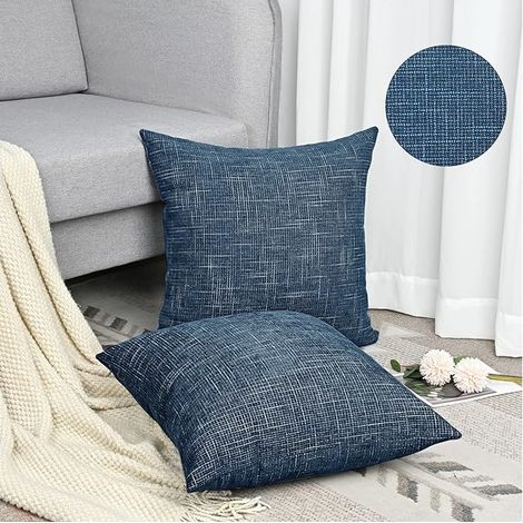 Fundas de almohada decorativas de 40x40cm, imitación lino azul marino, 2 unidades.