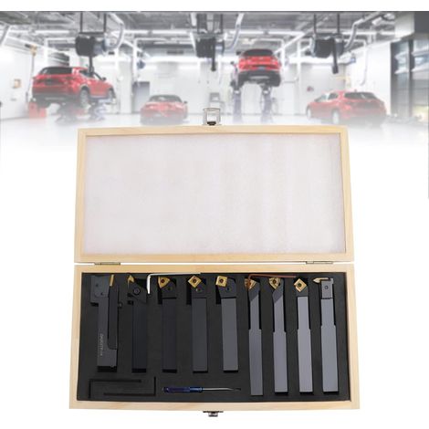 Jeu de 9 outils de tournage en acier 45 - Avec supports de serrage - 20 x 20 mm - Avec plaques réversibles (1/5)
