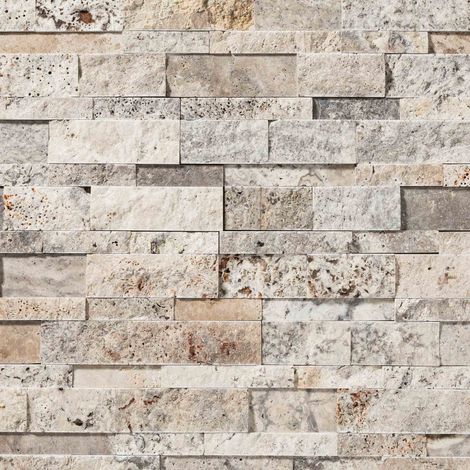 Parement travertin brut/adouci 60x15x1,5-2,5 cm – Gris silver – Plaquette 0,09 m² pour décoration intérieure/extérieure (1/5)