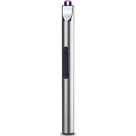 Silver Briquet Rechargeable Électrique Briquet Plasma Briquet USB Arc sans Flamme Coupe-Vent Long Briquet pour Camping Cuisine Grill (1/5)