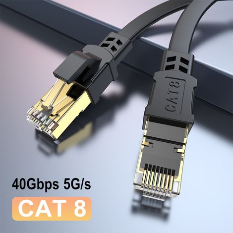Câble Ethernet CAT 8 40 Gbit/s 2000 MHz RJ45, cordon de brassage réseau plat pour modem/routeur PS 5/4, longueurs disponibles : 10 m, 15 m, 20 m, 30 m, 50 pi et 100 pi. (1/5)