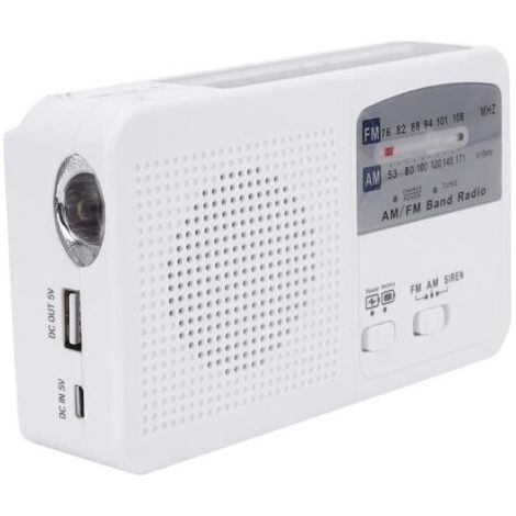 (Blanc)Radio Solaire Portable - RUI - Manivelle - AM/FM - Éclairage LED - Chargeur de Téléphone (1/4)