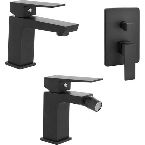 Set miscelatori nero opaco lavabo bidet e doccia con deviatore Kubo (1/5)
