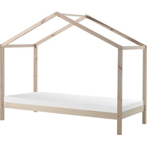 Lit cabane 90x200 avec matelas pin massif clair Kobi (1/4)
