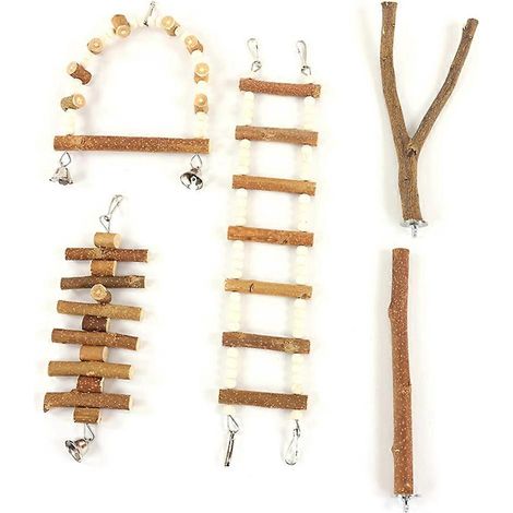 Papageienständer, Vogelleiter, Schaukel, Käfigzubehör, kleine Vögel, Holzstange, 5-teilig