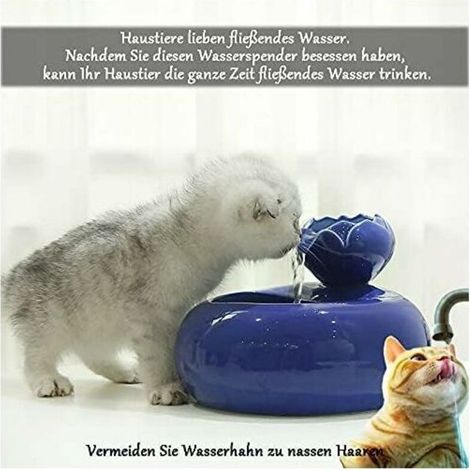 Trinkbrunnen – Keramik – mit vertikaler Lotusblume und automatischem Filter – Ideal für Katzen und Haustiere – Blau (1/5)