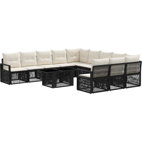 Conjunto de sofás de jardín 12 uds. Negro y Blanco Crema vidaXL (1/5)