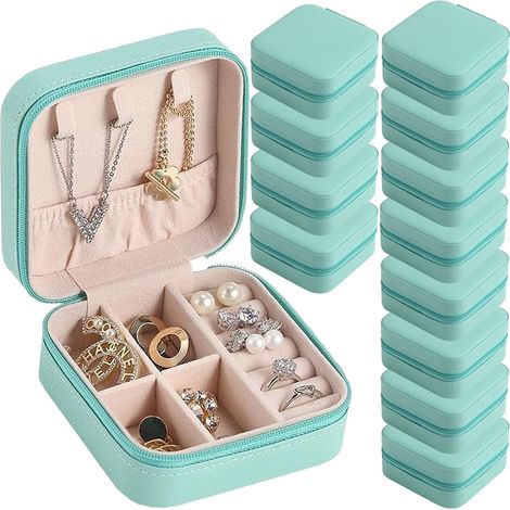 Boîte de rangement portable, boîte cadeau demoiselle d'honneur, mini boîte à bijoux, boîte de rangement en cuir PU, ensemble de 12 pièces, vert