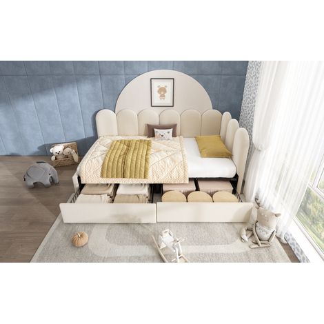 MEUBLIV Samtbett 90x190 cm Beige mit 2 Schubladen, ohne Matratze (1/5)