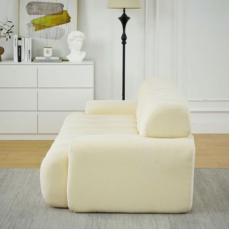 Canapé 2 Places beige à forme incurvée accoudoirs larges design moderne et décoration à boutons (1/5)