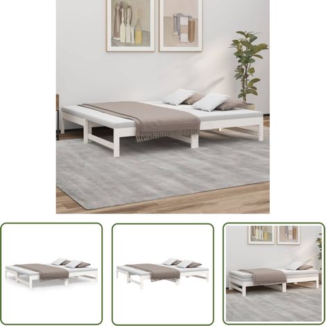 The Living Store Lit coulissant sans matelas blanc 2x(75x190) cm - Lit De Jour - Canapé-lit - Lit D'appoint - Lit Pliable - Meuble Multifonctionnel (1/5)