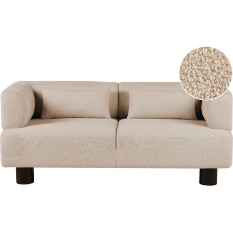 Sofá moderno 2 plazas tapizado en bouclé patas de madera reposabrazos rectos beige Movik