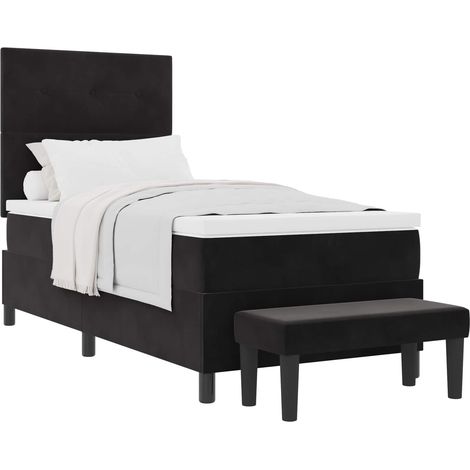 Lit simple  Lit adulte  Lit à ressorts avec matelas Noir 80 x 200 cm Velours