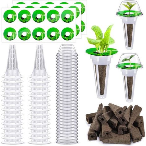 Kit de culture hydroponique 30 pièces avec éponges, paniers, étiquettes et dômes (1/5)