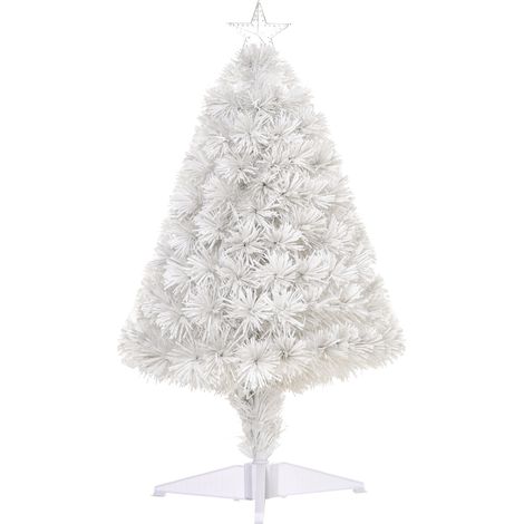 2.5FT Prelit Artificial Tabletop Christmas Tree with Fibre Optics Holiday Home Xmas Decoration for Table Desk, White (1/5)