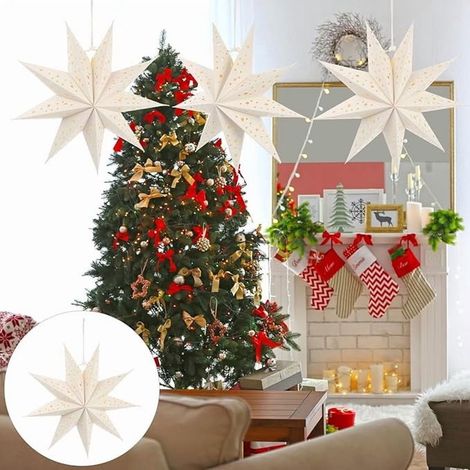 Guirlande Lumineuse Étoile À Suspension - 9 Points - Fonctionne Sur Piles - Pour Arbre De Noël Fenêtre Cheminée Décoration Intérieure - 35 Cm - Blanc (1/5)