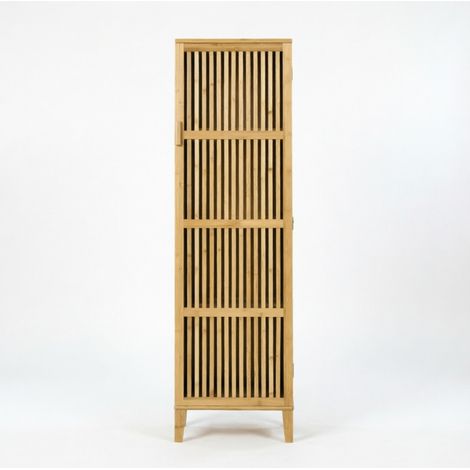 Armadio alto stretto in bambù con porta a lamelle e 4 ripiani 40 x 30 x 140 cm (1/5)