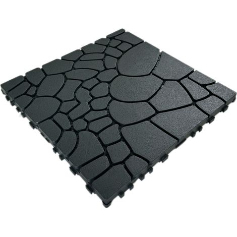 Dalles terrasse imitation pierre 30 cm emboîtables 44 pièces gris foncé