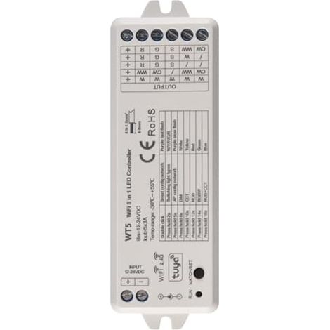 Tuya Contrôleur LED 5 en 1 Variateur CCT RGB RGBW RGBWW RGBCCT Bande Smart Life WiFi 2.4G Télécommande 12-24V WT5 (1/5)
