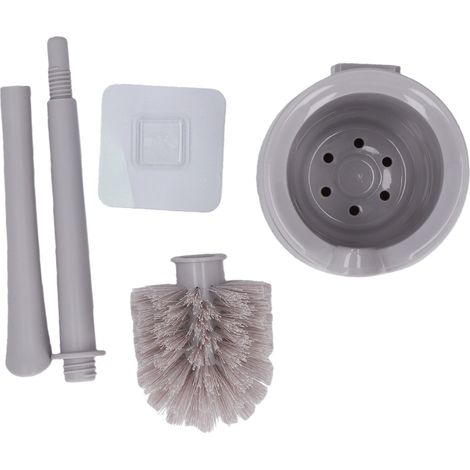 Scopa per WC a parete con testina girevole a 360° e manico removibile, in plastica grigia. (1/5)