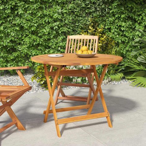 Table de jardin ronde et pliable en bois d'acacia massif Ø 90 x 75 cm pour extérieur - PANGIVO (1/5)