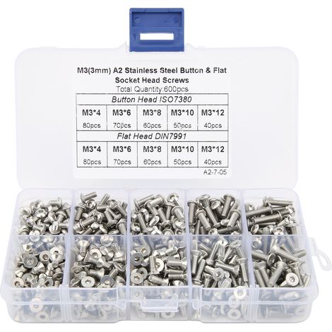 600 Stück Sechskantschrauben aus Edelstahl 304, Flachkopf/Linsenkopf, Hardware-Zubehör in einer Box