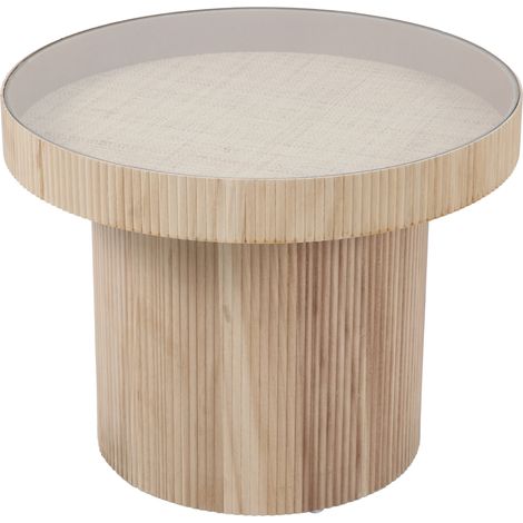 SVITA MIGUEL Beistelltisch mit Glas Coffeetable Couchtisch klein rund Natur