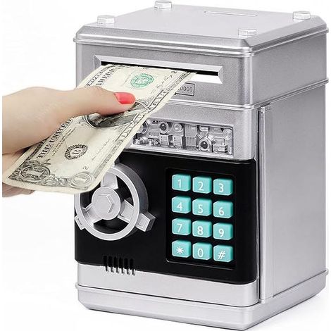 Cajero automático electrónico con caja fuerte y código para niños, efectivo.