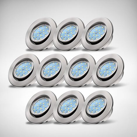 Lot de 10 spots LED encastrables orientables 230 V ultra plats - Lumière blanche chaude Spot plafond avec trou 68 mm 86 x 26 (diamètre hauteur) Nickel mat (1/5)