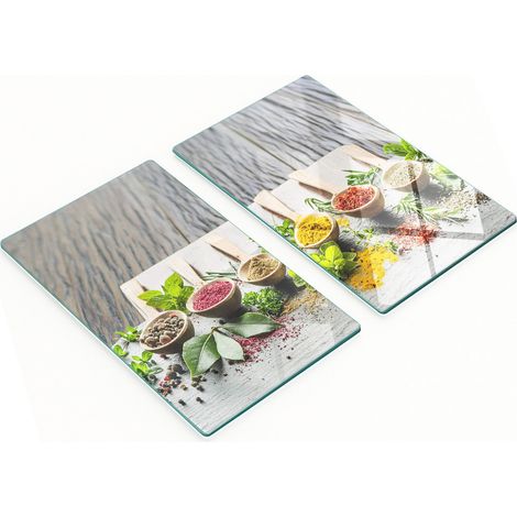 Robuste und stilvolle Glasschneidebretter mit farbenfrohem Gewürzmuster, 2 x 30 x 52 cm (1/5)