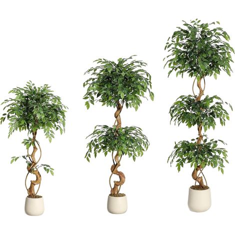 Ficus artificial, planta de seda sintética realista, planta decorativa de interior, verde, 150 cm (1/2)