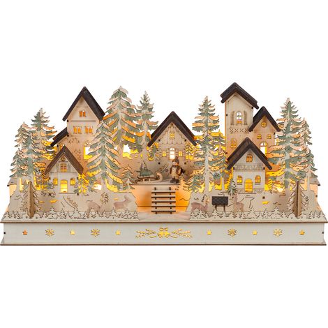 Saico LED-Weihnachtsdorf mit geschnitzten Figuren Holz 52 cm warmweiß natur Weihnachtsdorf