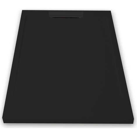 Mineralguss-Duschwanne extra flach LUX Schieferoptik schwarz 90x110cm Auslaufschutz in Farbe