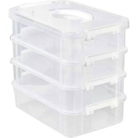 Extra grand 4 Tier empilable boîte de avec couvercle transparent plastique organiseur jouet Building Block boîte de (1/5)