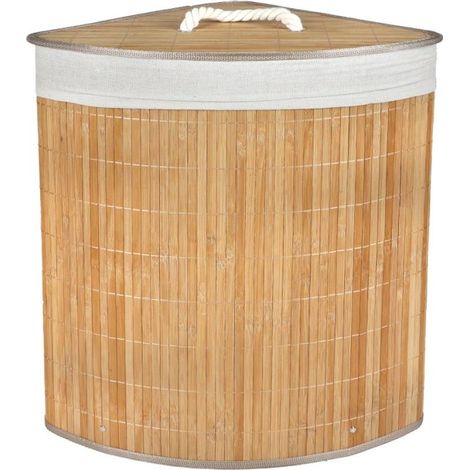 Panier à linge d'angle en bambou avec couvercle (1/3)