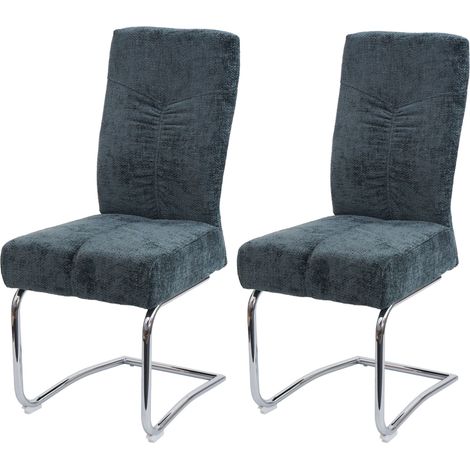 Set 2 sedie sala da pranzo in metallo e tessuto ciniglia verde-azzurro struttura tonda cuciture decorative 040007394