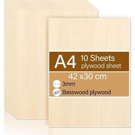 Lot de 10 panneaux de contreplaqué en tilleul de 3 mm, 42 x 30 cm, bois pour maquette, bois pour gravure laser, pour modélisme, gravure, découpe laser et pyrogravure (1/5)