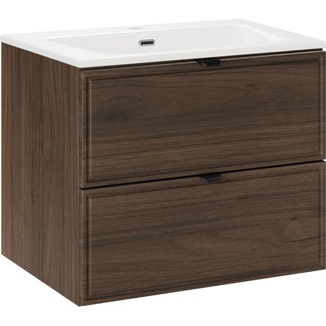 Meuble simple vasque encastrée 60cm Elias Bois foncé