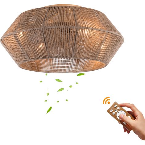 46cm Ventilateur de plafond en rotin avec éclairage et télécommande, ventilateur de plafond style bohème avec 6 vitesses de ventilation et minuterie, pour la cuisine et la salle à manger, Luminaire (1/5)