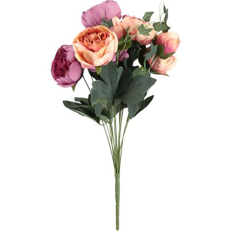 Bouquet de pivoines artificielles en soie rose et violet, idéal pour décorer une maison, une fête, un mariage ou un festival. (1/5)
