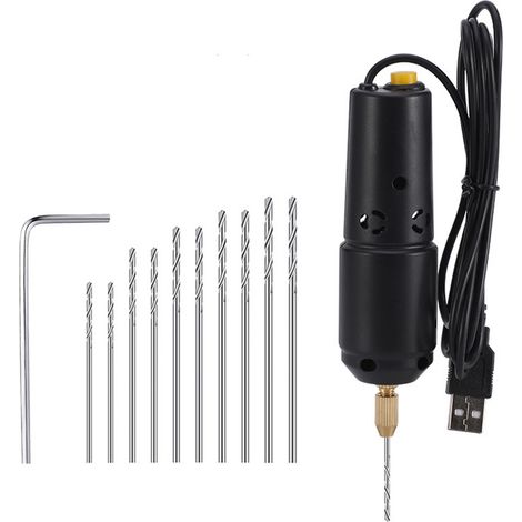 Mini-Elektrobohrmaschine 0,8–1,2 mm, tragbar, USB-betrieben, mit 10 Bohrern für Schmuck (1/5)