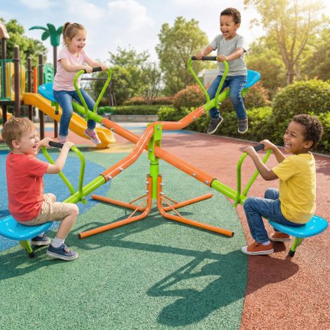 Wippe für Kinder (190x82.5x100 cm), 360 Grad drehbar, für 4 Sitze, Stahl, Grün (1/5)